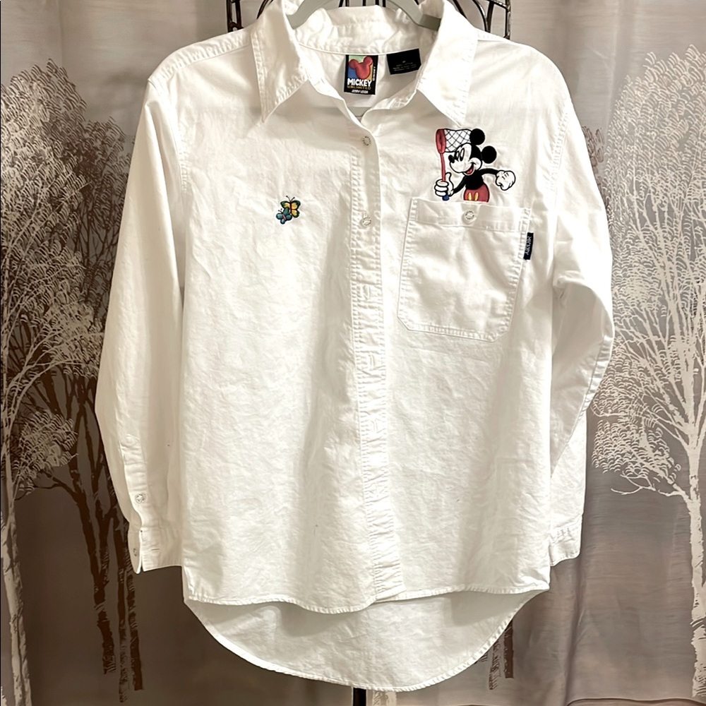 Micky Unlimited Jerry Leigh White 100% Cotton Embroidered Mickey Butterfly Sz M